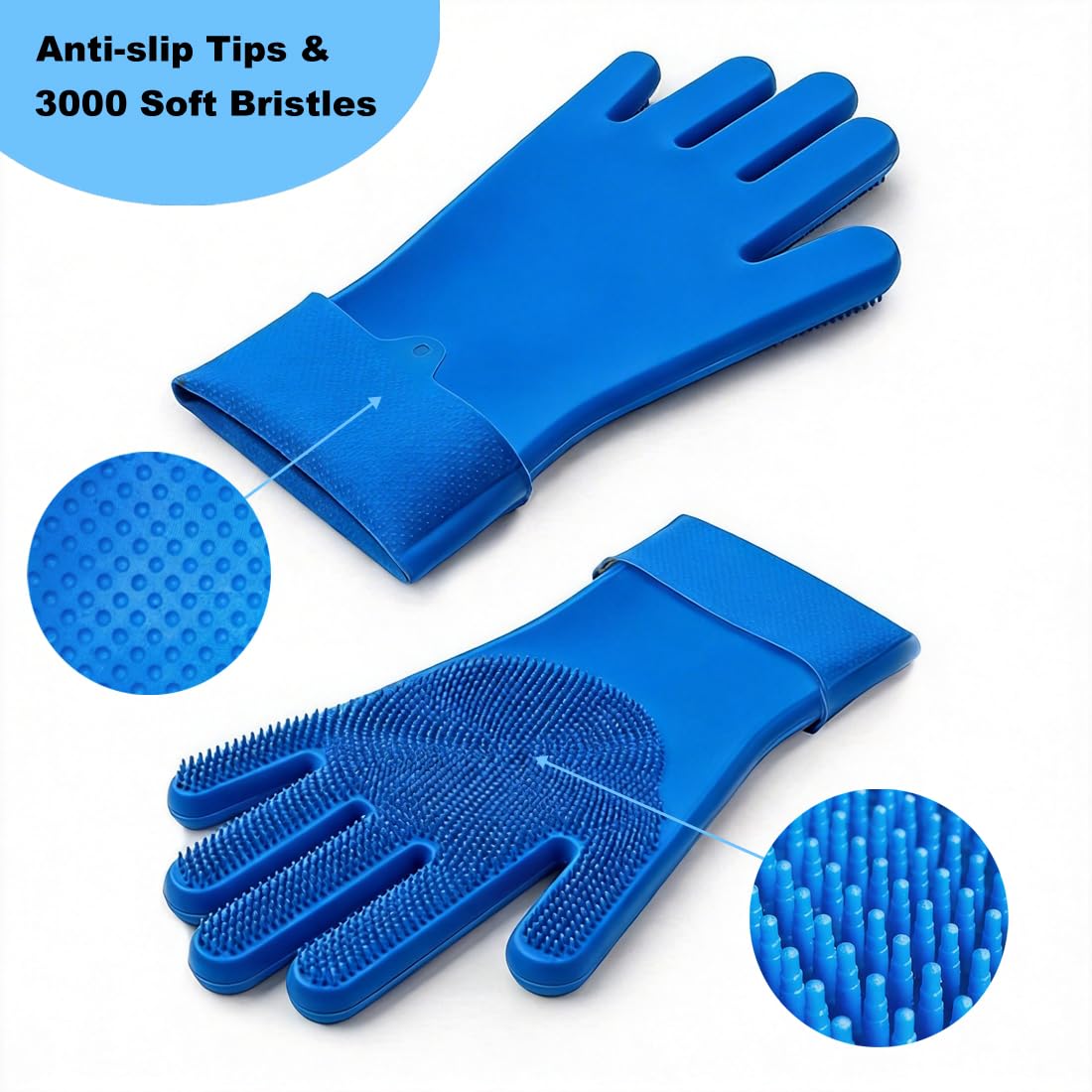 3PCS Dog Bath Supplies - Dog Washing Gloves and Pet Shampoo Brush, Wash Mitt with 3000 Soft Bristles, Adjustable Handle Scrubber for Bath, Massage and Grooming