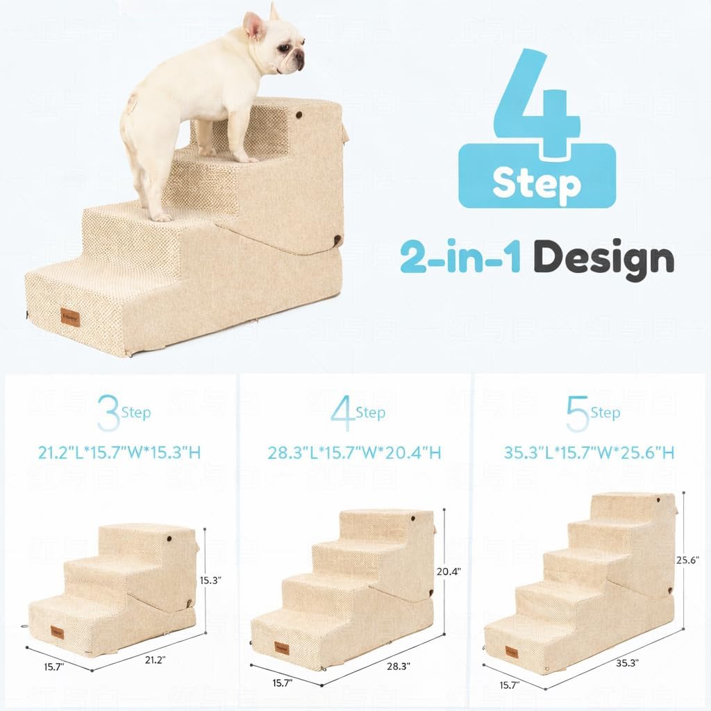 4-Step Dog Stair and Ramp for Small Dogs and Cats, Pet Steps for Bed with Non-Slip Bottom, Grey