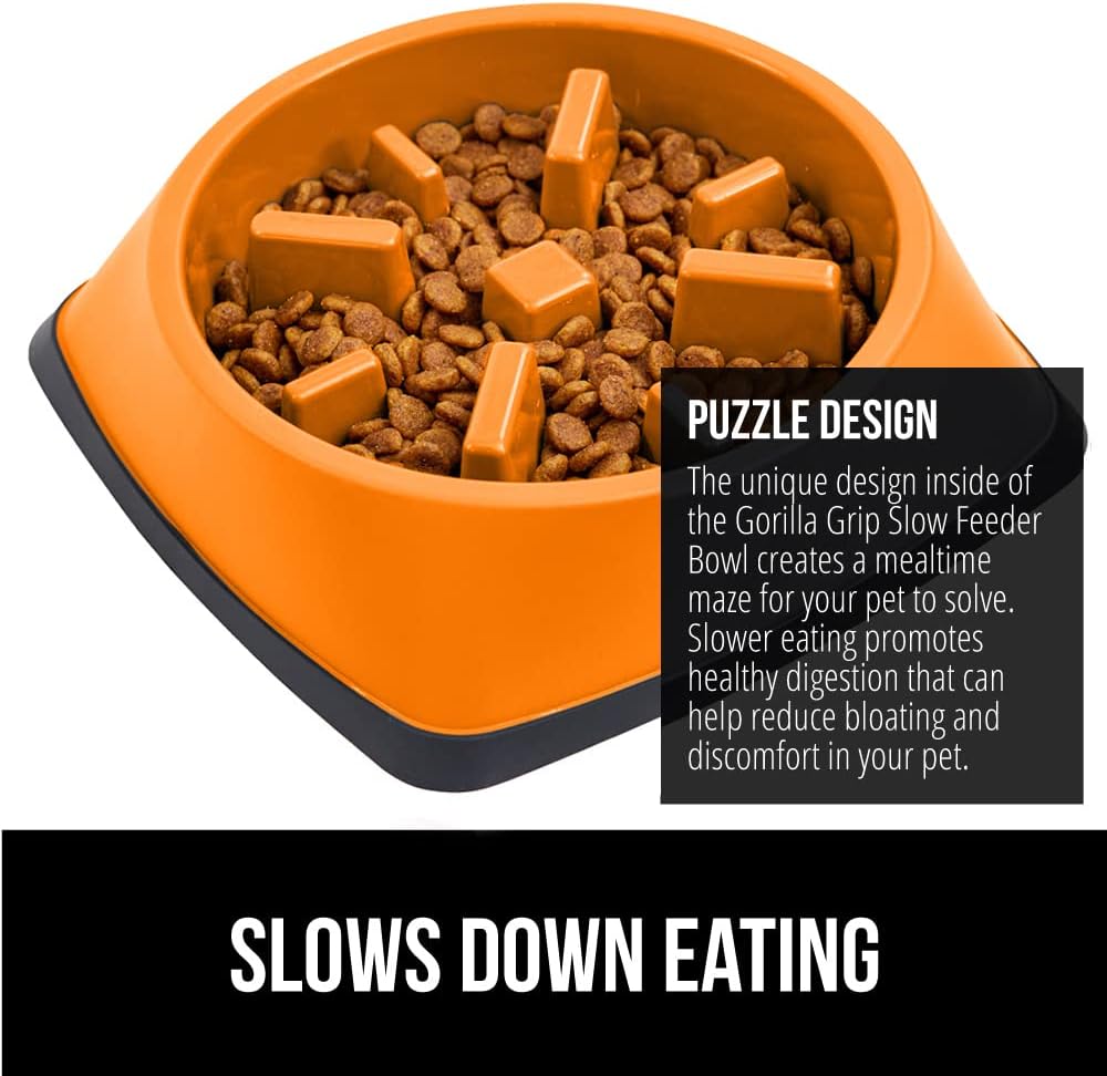 GORILLA GRIP® Patented BPA Free Slow Feeder Dog Bowls, Interactive Puzzle Toy for Dogs and Cats Food Training Enrichment, Keeps Pets Busy and Prevents Puppy Overeating, Small Breeds, 1 Cup, Gray