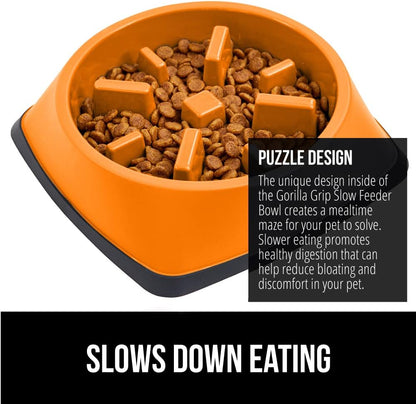 GORILLA GRIP® Patented BPA Free Slow Feeder Dog Bowls, Interactive Puzzle Toy for Dogs and Cats Food Training Enrichment, Keeps Pets Busy and Prevents Puppy Overeating, Small Breeds, 1 Cup, Gray