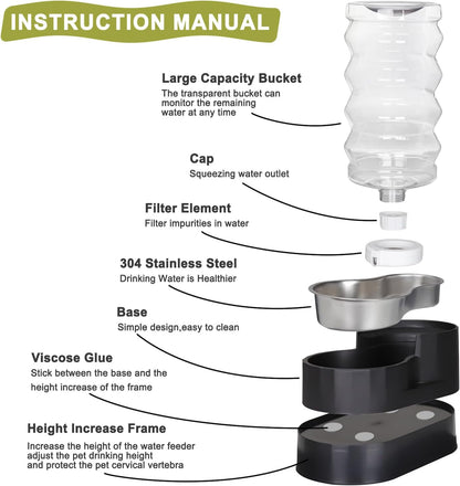 RIZZARI 8L Elevated Pet Water Dispenser – Stainless Steel Gravity Waterer with Auto-Refill Design for Medium and Large Dogs & Senior Pets -Comfortable Drinking Height for Living Rooms,Multi-Pet Homes