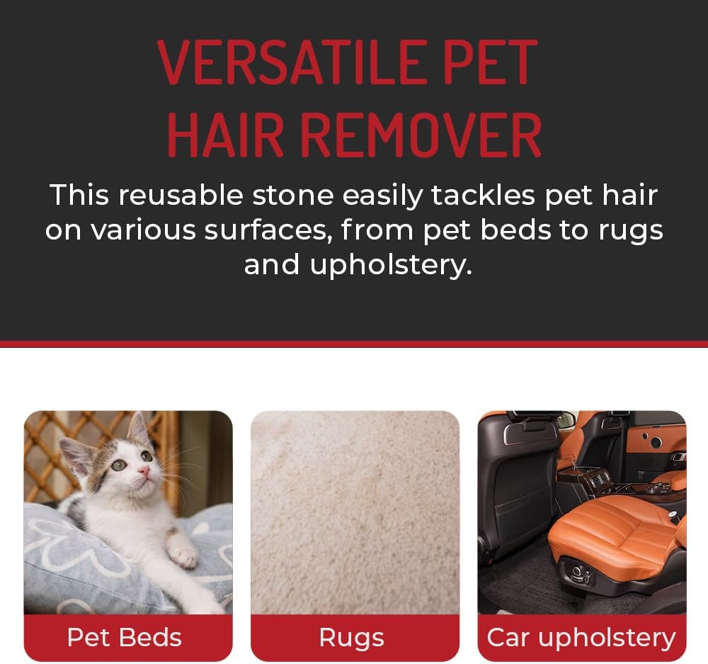 Pet Hair Remover Rock – 3 Pack Reusable Dog & Cat Hair Cleaner for Carpet, Upholstery & Auto Interiors – Easy Lint & Fur Removal Tool – No Roller or Brush