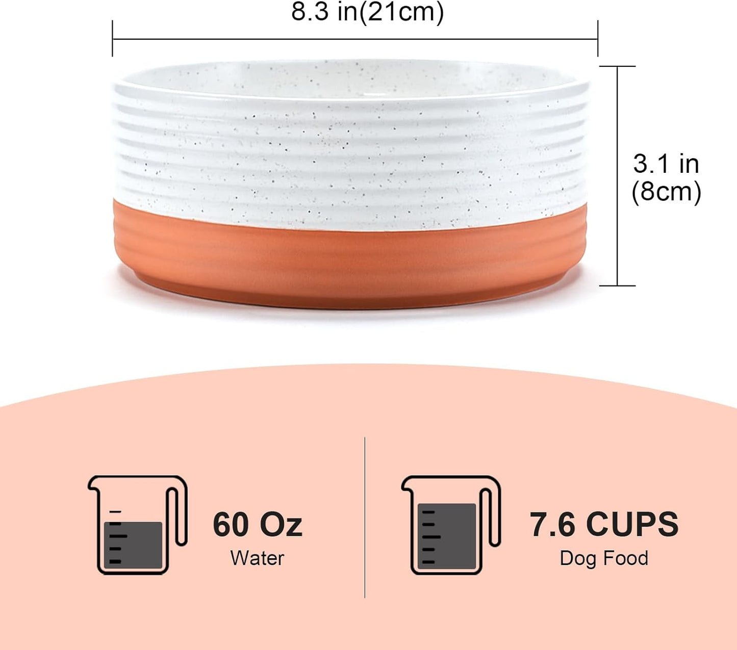 SPUNKYJUNKY Elevated Dog Bowls Ceramic, 6.1'' Dogs and Cat Food Water Bowls Raised with Non-Slip Bamboo Stand for Medium Sized Breed Microwave Dishwasher Safe - 28.7 OZ,Beige