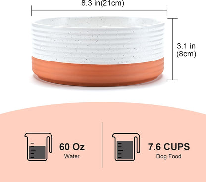 SPUNKYJUNKY Elevated Dog Bowls Ceramic, 6.1'' Dogs and Cat Food Water Bowls Raised with Non-Slip Bamboo Stand for Medium Sized Breed Microwave Dishwasher Safe - 28.7 OZ,Beige