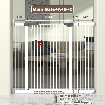 41" Extra Tall Cat Gate for Doorway, 49.2-54.7 Metal Pet Baby Safe Gate, Extra Wide Pressure Mounted Child Door with Expansion Kit, No Drilling No Climb Cat Fence Indoor, Tall Dog Gate, White