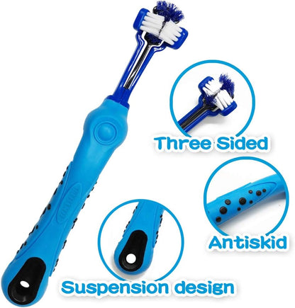 TIHOOD Three Sided Pet Toothbrush Dog Brush Addition Bad Breath Tartar Teeth Care Dog Cat Cleaning Mouth (Blue,Orange,purplr and White)