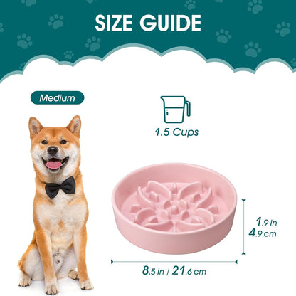 vancasso Ceramic Slow Feeder Dog Bowls, Puzzle Dog Food Bowls with Floral Maze, Anti -Slip Pet Food Dish for Small Breed, 0.6 Cups, Pink