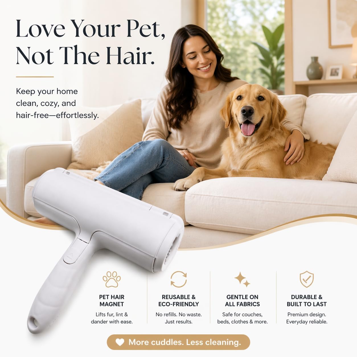 Reusable Pet Hair Remover Roller for Dogs & Cats, Self Cleaning Lint Roller, No Refills Needed for Couch, Furniture, Carpet, Clothes & Car