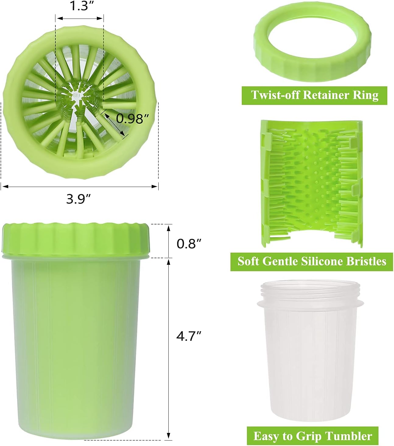 RAINBOWLOVERS Dog Paw Cleaner, Dog Paw Washer Cup, 2 In 1 Portable Silicone Pet Cleaning Brush Feet Cleaner For Dogs Grooming With Muddy Paw,Dog Foot Cleaner (Large, Green)