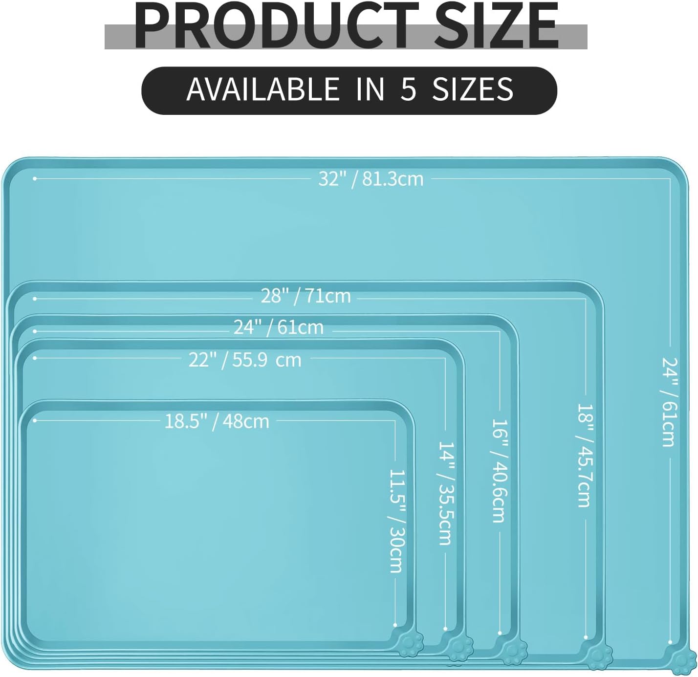 Reopet Waterproof Pet Feeding Mat, Non-Slip Silicone Placemats for Dog Cat Food and Water Bowl, High Raised Edges to Prevent Spills and Protect Floors