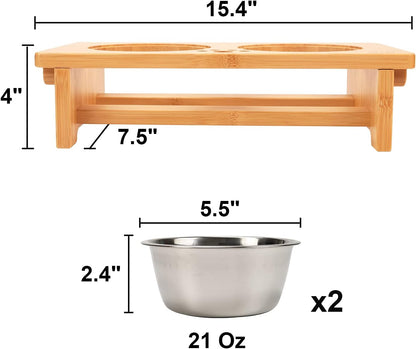 HTB Elevated Dog Bowls,Raised Dog Bowl Stand with 2 Stainless Steel Bowls,Elevated Raised Dog Bowls for Large Medium Small Sized Dogs