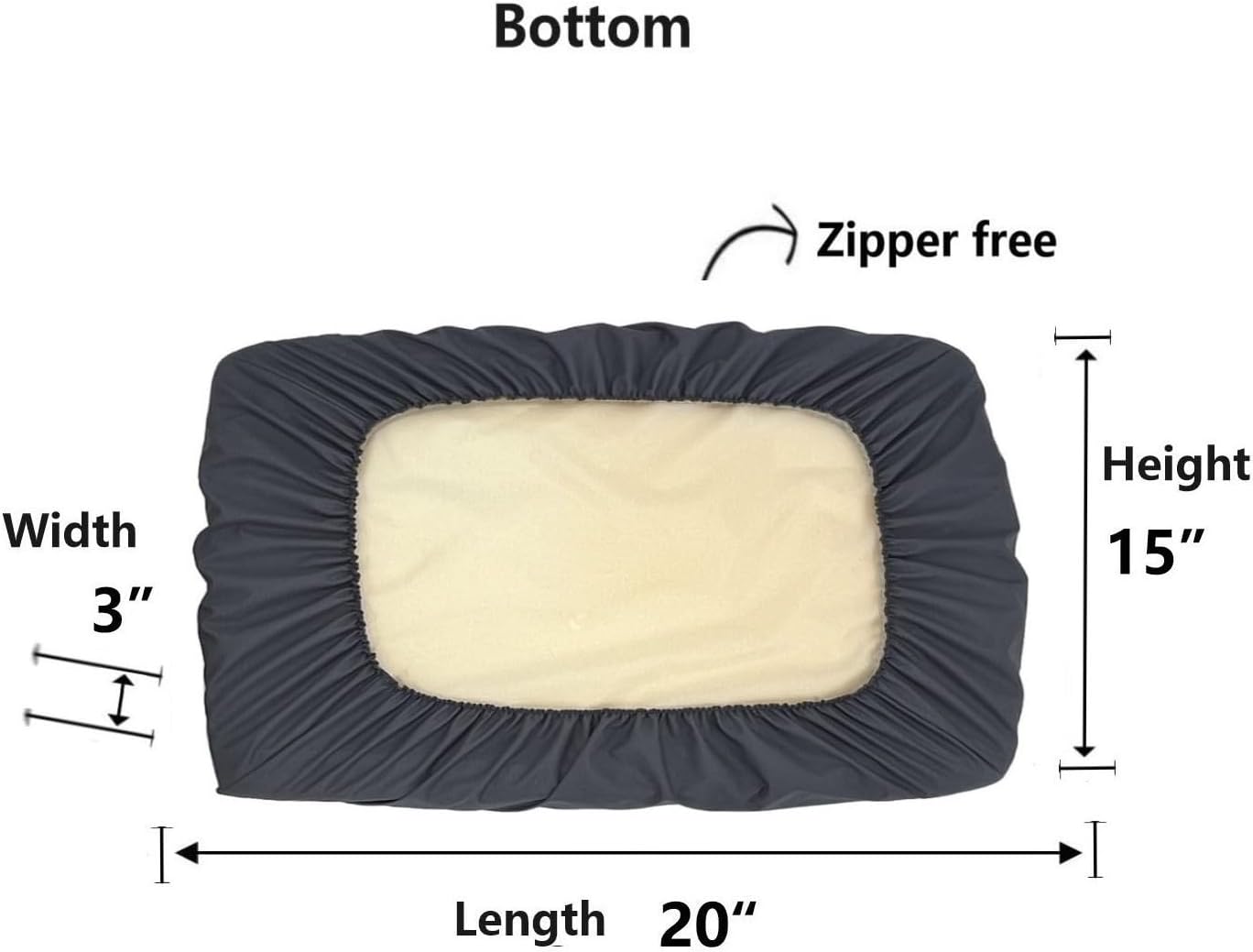 Grey Waterproof Dog Bed Slip Cover Dog Bed Liner Elastic 42 x 30 Inch