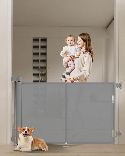 Miumoon 120 inch Retractable Baby Gates 34 inch Tall, Retractable Gate with Reinforced Strip Design to Prevent Crawling Through, 10 FT Extra Wide Retractable Dog Gate for Indoor/Outdoor
