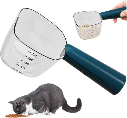 Food Storage, Dog Food Measuring Cup with Scale, Accurate Pet Scoop with Dog Bag Clips, Multi-Functional ABS Cat Spoon for Indoor, Travel Outdoor, Blue
