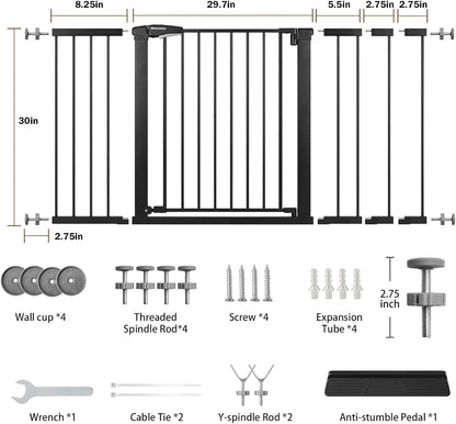 Mumeasy 36" High Extra Tall Dog Gate, 29.6"-40.5" Wide Pressure Mounted Tall Baby Gate for Dog, Auto Close Pet Gate with Door for Stairs,Doorways,House,Black