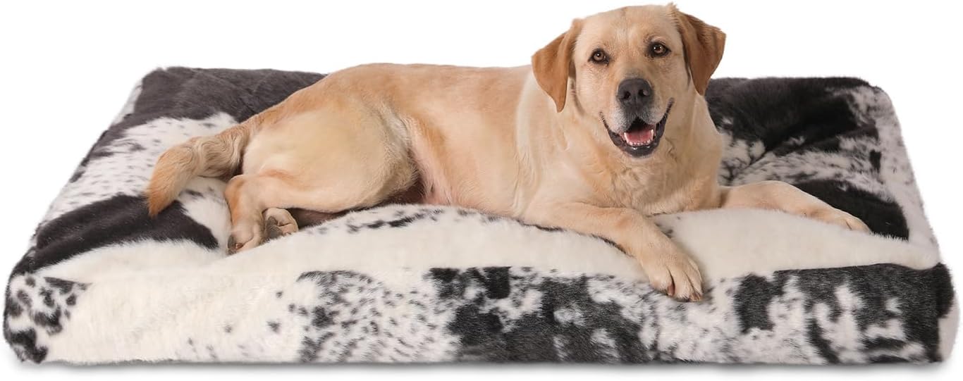 Bedfolks Waterproof Dog Crate Bed, Plush With Removable Washable Cover, Faux Fur Crate Pad for Medium Dogs, Fluffy Kennel 29"x21", Dark Grey
