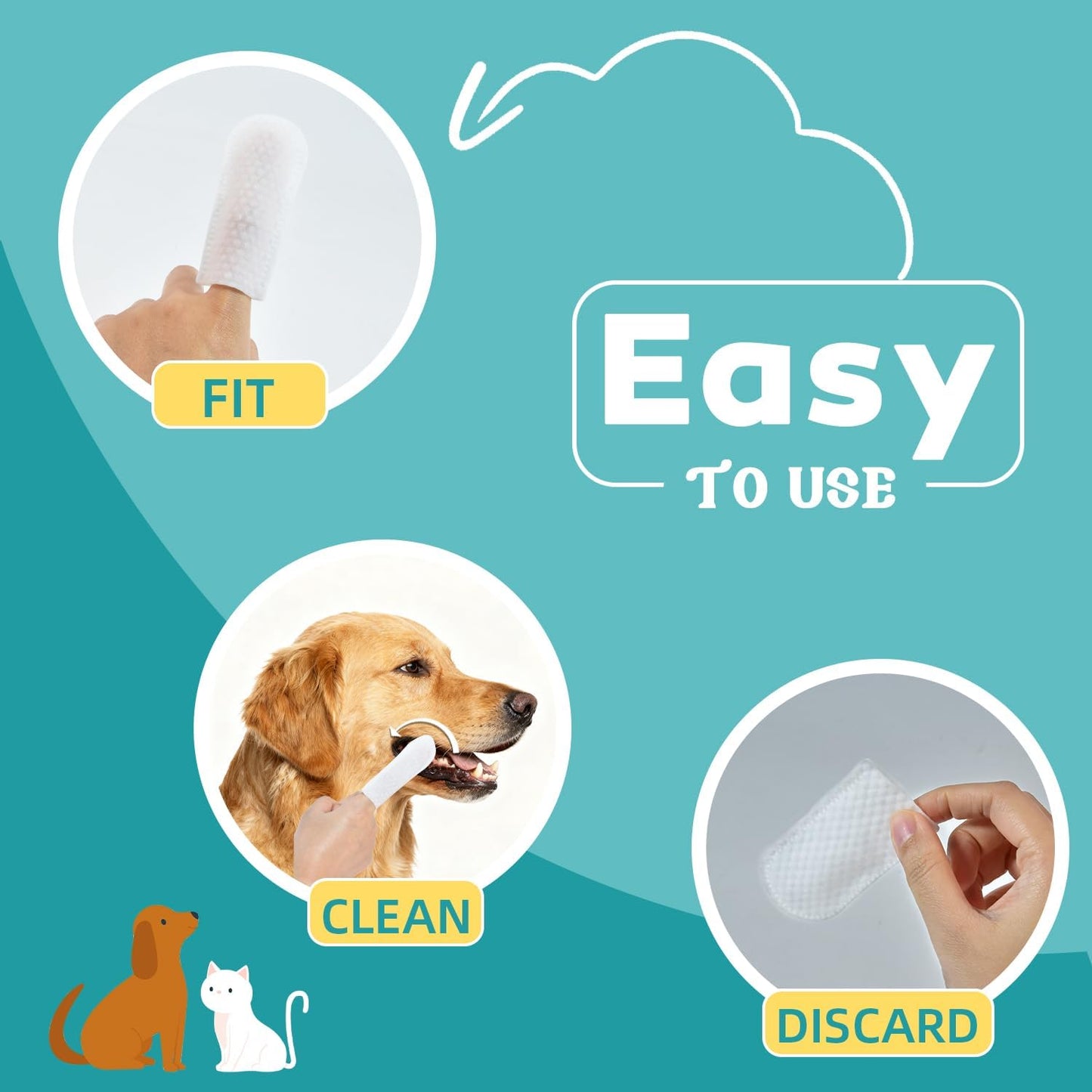 Teeth Cleaning Wipes for Dogs & Cats, Natural Formula Dog Finger Toothbrush Wipes Remove Plaque & Tartar Buildup, No-Rinse Disposable Dog Dental Care Finger Wipes(100 PCS)