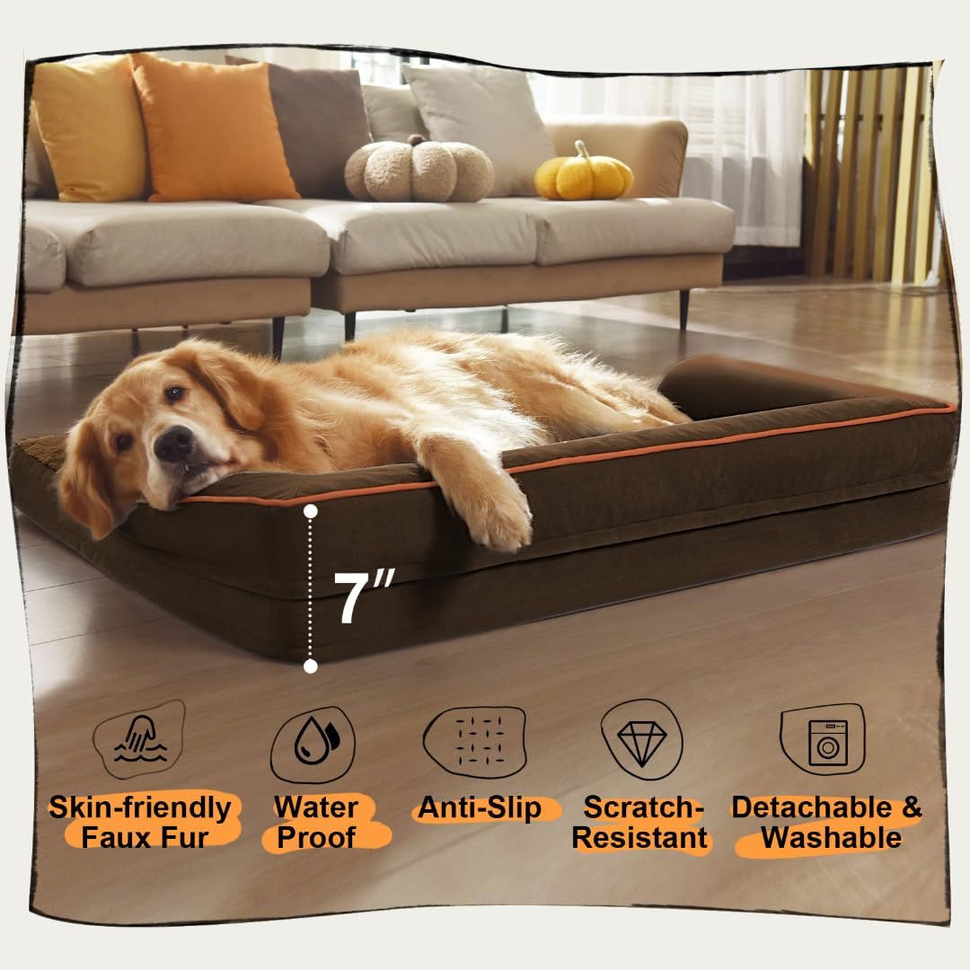 Large Dog Bed Orthopedic Washable - Beds Bolster - Medium XL XLarge Big Dogs - Memory Foam Couch Sofa - Waterproof with Removable Cover