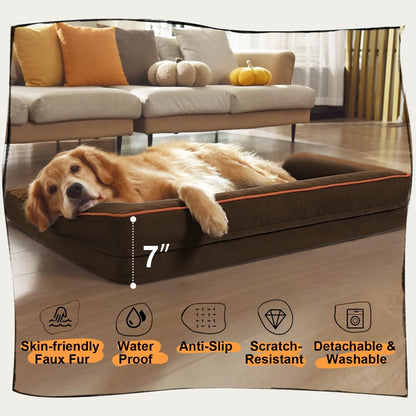 Large Dog Bed Orthopedic Washable - Beds Bolster - Medium XL XLarge Big Dogs - Memory Foam Couch Sofa - Waterproof with Removable Cover