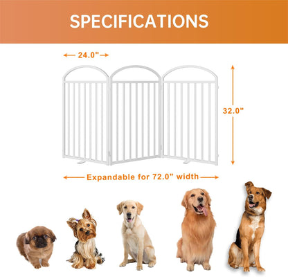 SNUOWU 4 Panels Full Matel Freestanding Dog Gates with Door, 96"Extra Wide 32"Tall Free Standing Dog Pet Gate for Indoor & Outdoor. Foldable Pet Fences for Doorways, House, Stairs, Porch, Deck, Yard