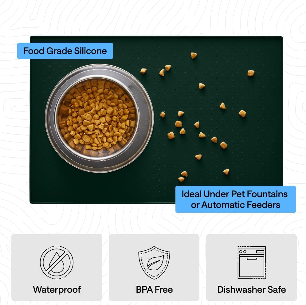 GORILLA GRIP 100% Waterproof Raised Edge BPA Free Silicone Pet Feeding Mat, Dog Cat Food Mats Contain Spills Protects Floors, Placemats for Cats and Dogs Water Bowl, 18.5x11.5, Gray