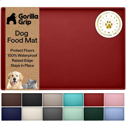 GORILLA GRIP 100% Waterproof Raised Edge BPA Free Silicone Pet Feeding Mat, Dog Cat Food Mats Contain Spills Protects Floors, Placemats for Cats and Dogs Water Bowl, 18.5x11.5, Gray