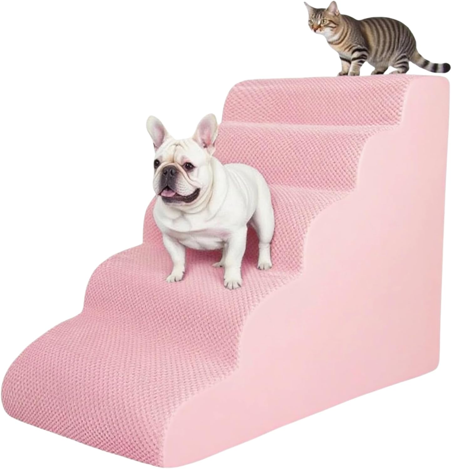 4 Step Pet Stairs Ramp for High Beds Sofas 18-24 Inch with Sturdy Non Slip Waterproof Pads, Machine Washable Cover Indoor Balanced Design for Cats Dogs Small Medium Large XL Pets Grey