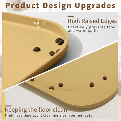 Smilool Silicone Pet Food Mat with Raised Edge for Food and Water Bowl, Dog Feeding Mats, Cat Food Trays for Floor Waterproof, Rubber Tray for Dogs and Cats, 19 x 12 x 0.7 Dark Brown