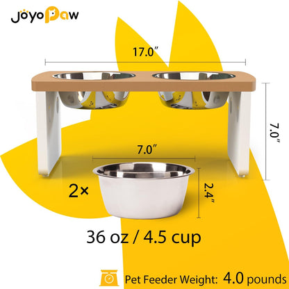 Elevated Dog Bowls, Bamboo Raised Dog Bowl for Medium Dogs, with 2 Stainless Steel Bowls (7'' Tall-40 oz Bowl)
