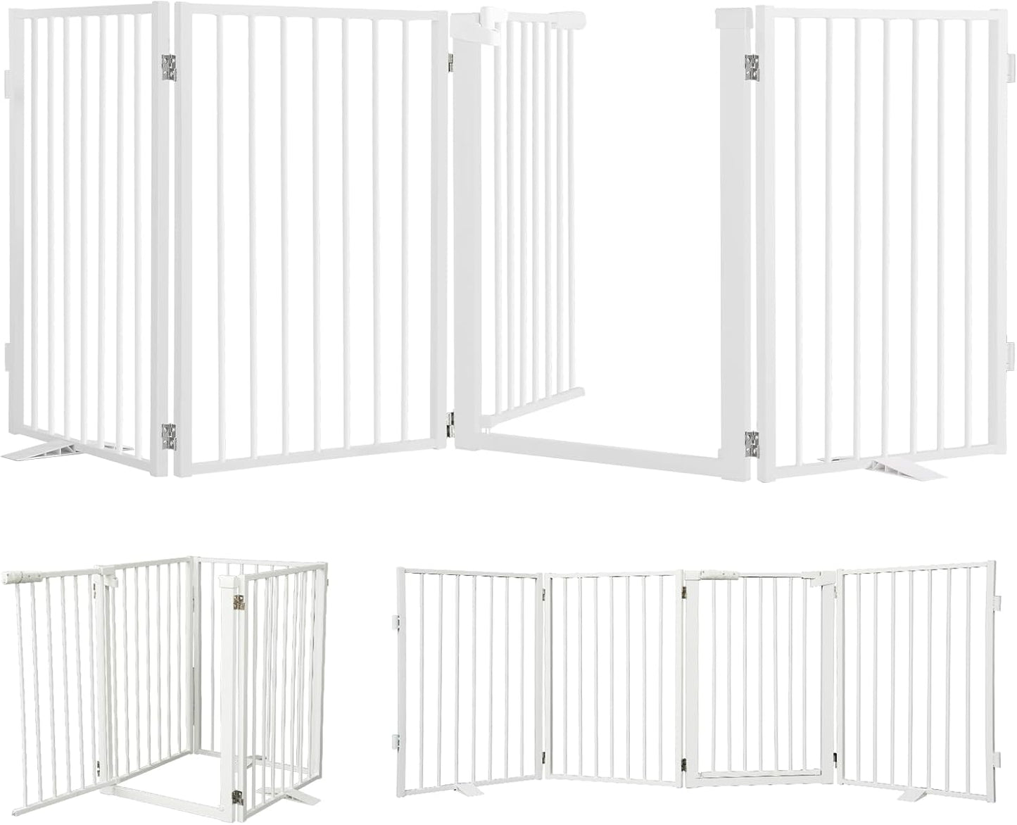 Snagle Paw Full Metal Freestanding Dog Gate,Indoor Dog Gate with Floor Protect Support Feet, 40x24 Inches Foldable Dogs Barrier for Stairs, Hallways and Doorways (24'' H 2 Panel, White