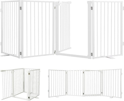 Snagle Paw Full Metal Freestanding Dog Gate,Indoor Dog Gate with Floor Protect Support Feet, 40x24 Inches Foldable Dogs Barrier for Stairs, Hallways and Doorways (24'' H 2 Panel, White