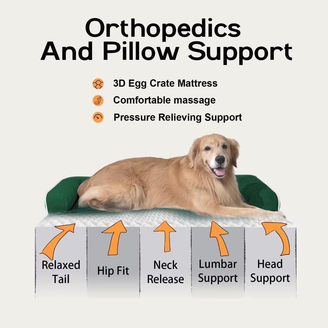Large Dog Bed Orthopedic Washable - Beds Bolster - Medium XL XLarge Big Dogs - Memory Foam Couch Sofa - Waterproof with Removable Cover