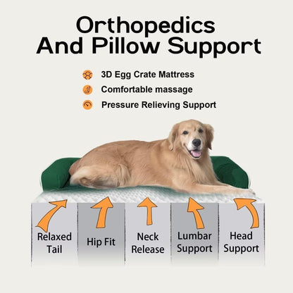 Large Dog Bed Orthopedic Washable - Beds Bolster - Medium XL XLarge Big Dogs - Memory Foam Couch Sofa - Waterproof with Removable Cover