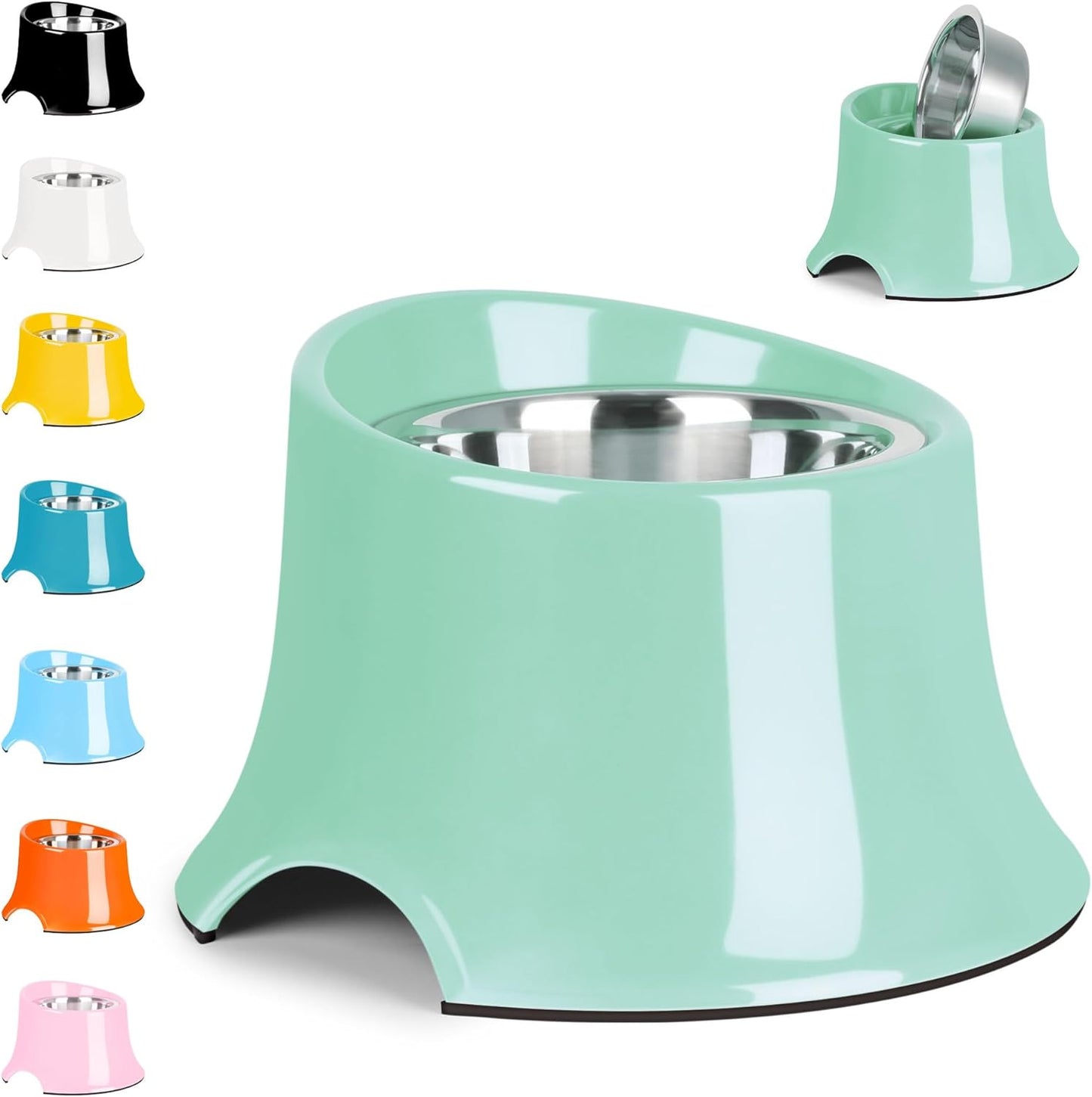 Tilted Elevated Dog Bowls Non-Slip & Non-Spill Pet Feeder with Elevated Detachable Melamine Stand, High Capacity Tilted Dog Bowl for Medium Small Size Dogs M/2 Cup Black