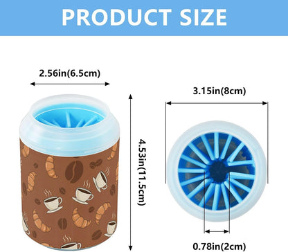 Breakfast Coffee Brown Print Dog Paw Cleaner Cup with Soft Silicone Brush, Portable Lightweight Small Muddy Paw Washer for Dogs, Easy to Use Pet Foot Cleaner