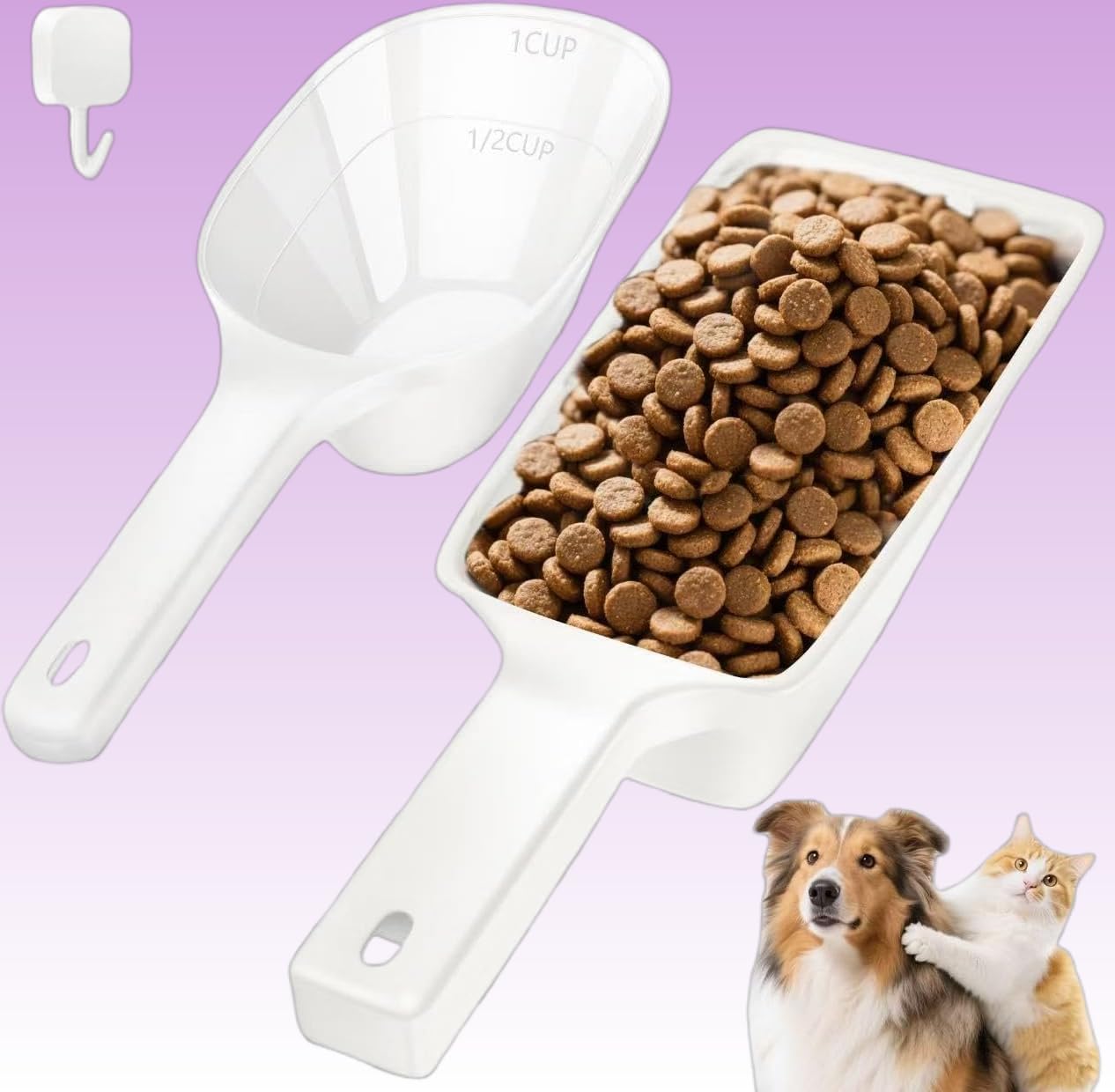 Food Scoop, Cup Capacity Dog Food Scooper With Measuring Lines For Dog, Puppy and Cat Coffee Bean Scoop, Flour Scoop 2 Pack (Grey)