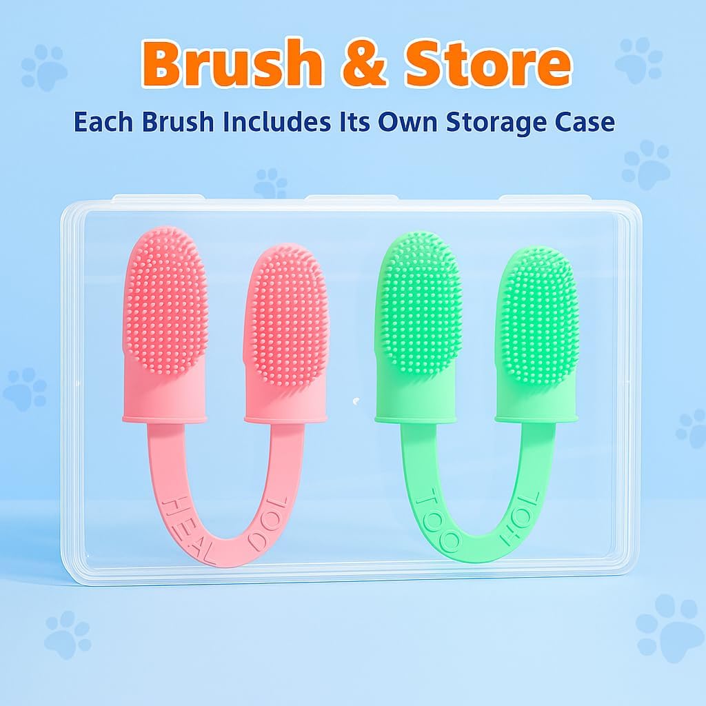 Pet Finger Toothbrush for Adult & Large Dogs, 2 Pack with 800 Soft Bristles, 135 Double Finger Design for Large Pets, BPA Free TPR Silicone Dental Care