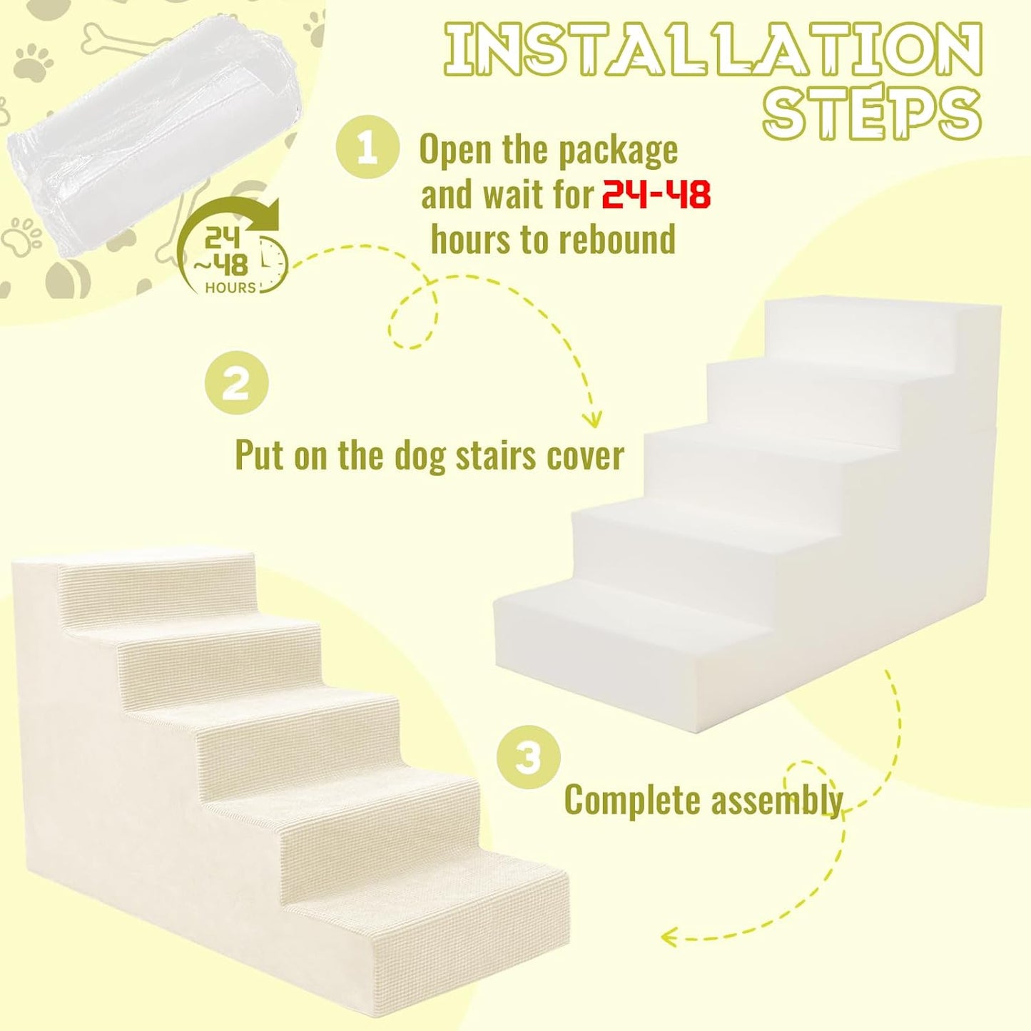 Niubya Dog Stairs for Small Dogs and Cats,18'H Non-Slip Bottom Pet Steps for High Beds and Couch,Extra Wide High-Density Foam Pet Stairs Grey,4 Steps
