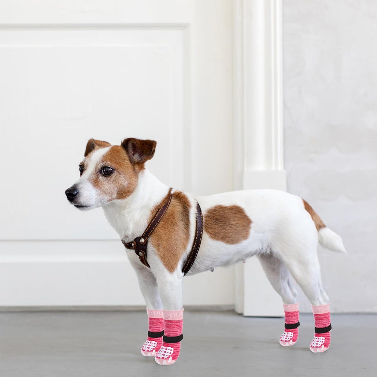 PUPTECK Anti-Slip Dog Socks with Double Sides Grips for Small Medium Large Dogs Hardwood Floors Prevents Licking, Dog Shoes for Hot Pavement Traction Control Paw Protector for Senior Dogs, Grey L
