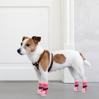 PUPTECK Anti-Slip Dog Socks with Double Sides Grips for Small Medium Large Dogs Hardwood Floors Prevents Licking, Dog Shoes for Hot Pavement Traction Control Paw Protector for Senior Dogs, Grey L