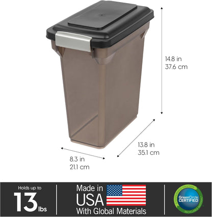 IRIS USA Dog Food Storage Container, Airtight Lid, 2-Cup Scoop, Up to 13 Pounds Pet Food Storage, Versatile Pet Food Bin, Treats, BPA Free, Gray/Dark Gray