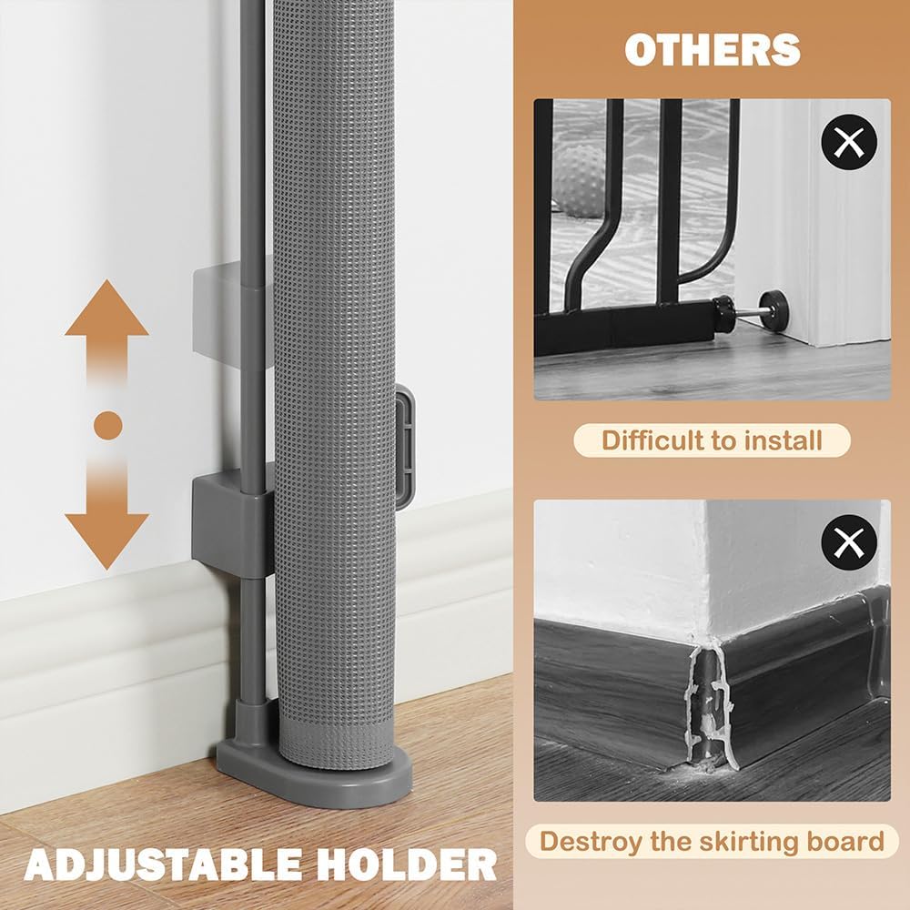 SMONTER Extra Wide Retractable Dog Gates, Mesh Baby Gate with Support Rods Extend to 118" Wide 33" Tall, Portable Safety Retractable Gate for Stairs, Indoor/Outdoor, Black