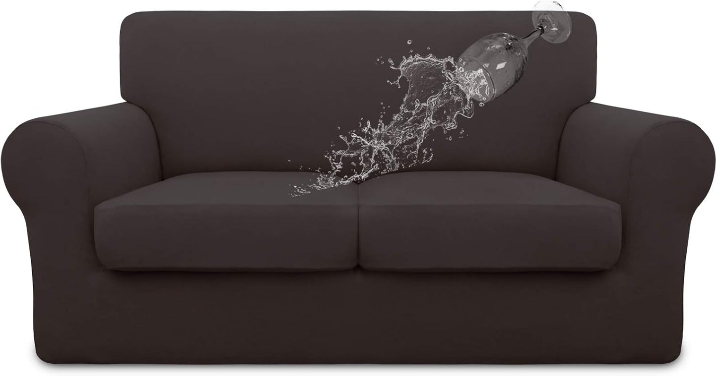 Easy-Going 100% Dual Waterproof 4 Pieces Stretch Soft Couch Cover for Dogs, Sofa Slipcover for 3 Separate Cushion Couch Leakproof Furniture Protector for Kids, Pets Dark Gray