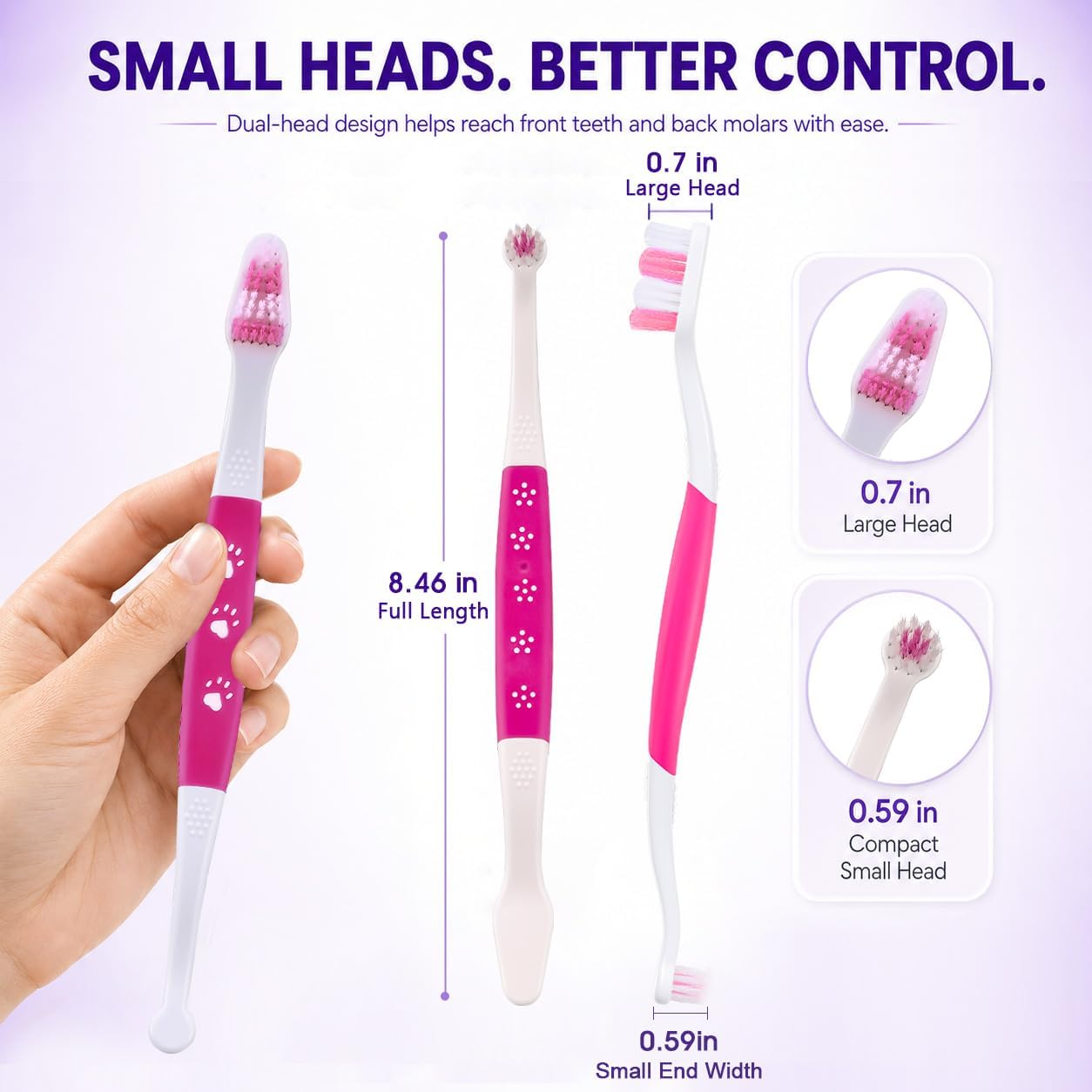Dog Toothbrush – Newly Upgraded Dual-Head Design with 60° Wavy Bristles – Gently Surrounds Teeth for Deep Cleaning and Plaque Removal – Non-Slip Handle, Ideal for Daily Pet Dental Care (Pink, 1-Pack)