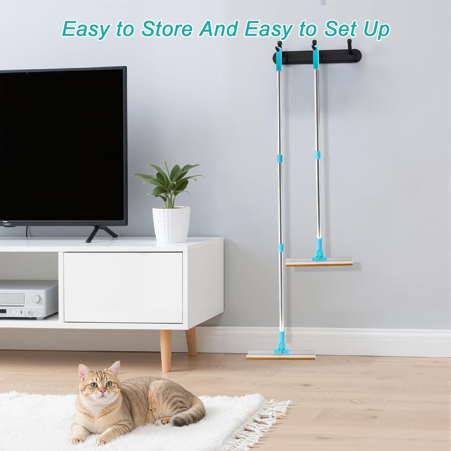 Carpet Rake for Pet Hair Removal Tool - Reusable Dog Cat Hair Remover Scraper with Adjustable Long Handle, Carpet Clean Brush & Broom for Rugs, Mats, Couch, Furniture and Car Interiors