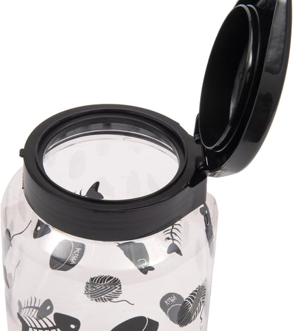 Lixit® Dog Treat Plastic Jar - Airtight Food and Treat Storage Jars for Dogs, Cats, Small Animals and Birds - Made in USA (Paw Prints - Gray, 64 Ounce)