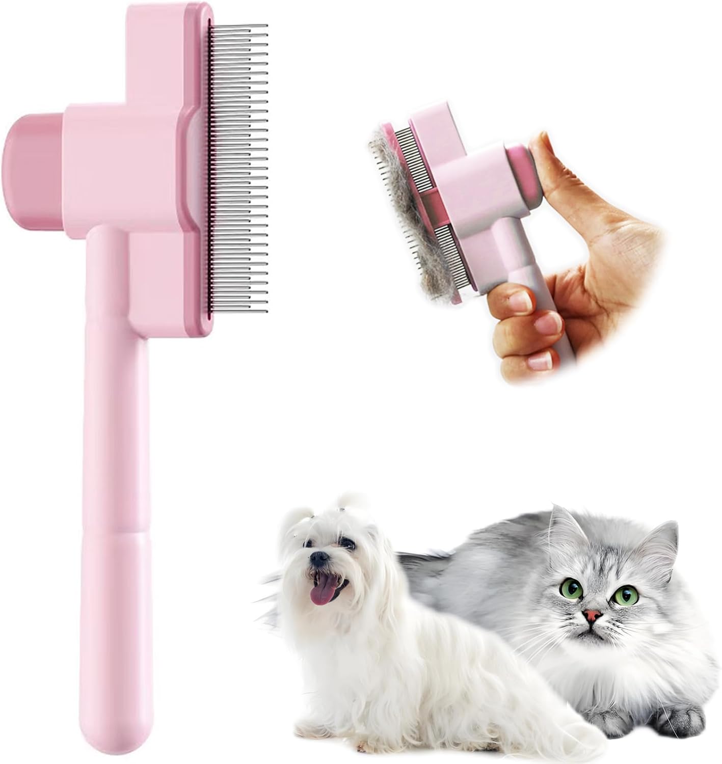 Cat Comb Pet Comb Self Cleaning Upgraded Cat Brush for Long Haired Cats & Dogs, Blue