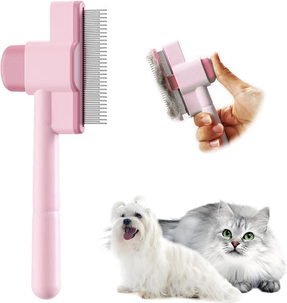 Cat Comb Pet Comb Self Cleaning Upgraded Cat Brush for Long Haired Cats & Dogs, Blue
