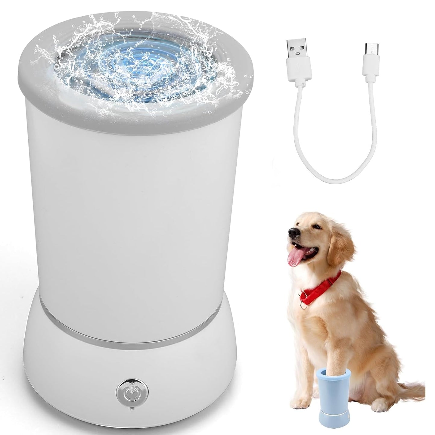 Automatic Dog Cleaner Washer and Massager, Electric Pet Foot Paws Washer for Dogs Cats, USB Portable Dog Feet Cleaner Cup for Small to Medium Dogs, Pet Grooming Supplies(White)