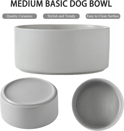 6'' Ceramic Raised Dog Bowl - 30Oz Dog Food & Water Bowl with Elevated Non-Slip Bamboo Stand, Dishwasher & Microwave Safe, Anti Vomiting Heavy Duty Pet Bowl for Small and Medium Dogs, White